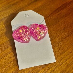 Pink Glitter Heart Earrings